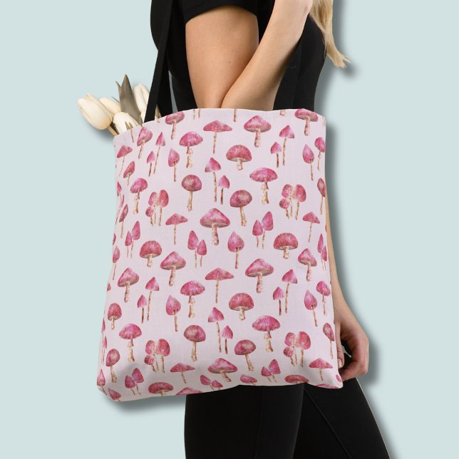 Bolsa Tote Padrão de Cogumelo Floresta Rosa (pink mushroom pattern tote bag)