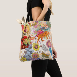 Bolsa Tote Padrão de Colagem Boho Vintage Alma Cigana Creme