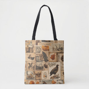 Bolsa Tote Padrão de Colagem de outono de Vintage Ephemera