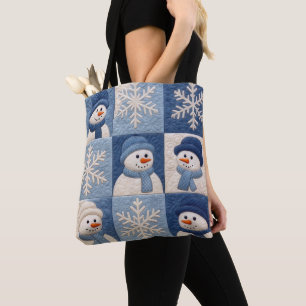 Bolsa Tote Padrão de Colcha de Bonecos de Neve e Flocos de Ne