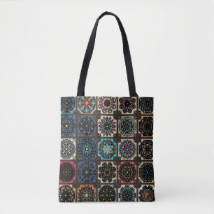 Bolsa Tote Padrão de colheita colorida, sem costura, com flo
