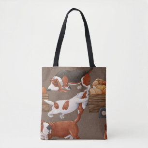 Bolsa Tote Padrão de Colheita de Pumpkin Hound Basset