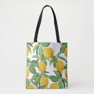 Bolsa Tote Padrão de colheita perfeita de limão. Fruta trop