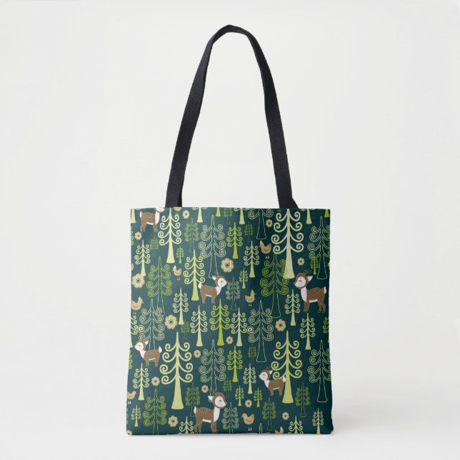 Bolsa Tote Padrão de colheita sem costura com árvores de abet (Frente)