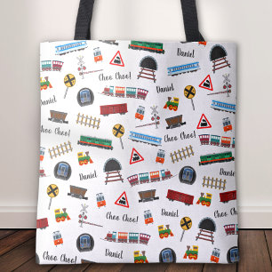 Bolsa Tote Padrão de Comboio Menino Primeiro Nome Escolher C