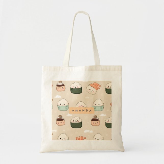 Bolsa Tote Padrão de Comida japonês Kawaii Sushi personalizad (Frente)