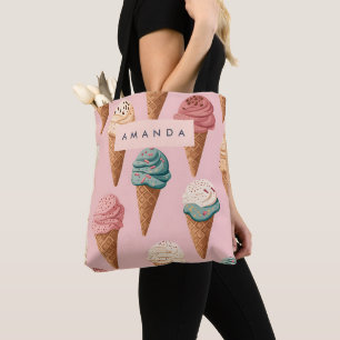 Bolsa Tote Padrão de Cone de Sorvete de Vintagem Personalizad