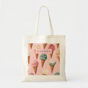 Bolsa Tote Padrão de Cone de Sorvete de Vintagem Personalizad