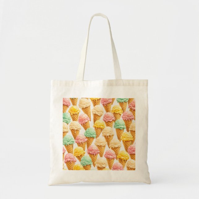 Bolsa Tote Padrão de Cone de Sorvete Pastel (Frente)