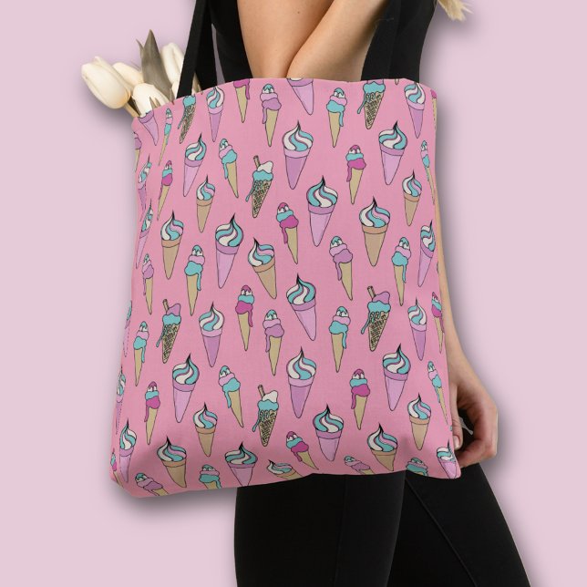Bolsa Tote Padrão de cone de sorvete rosa (Ice Cream pattern all over print tote bag)