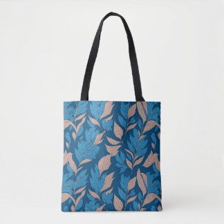 Bolsa Tote Padrão de cor índigo com penas
