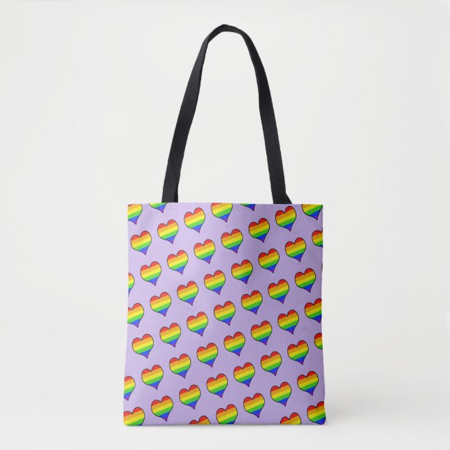 Bolsa Tote Padrão de Coração Arco-íris (Frente)