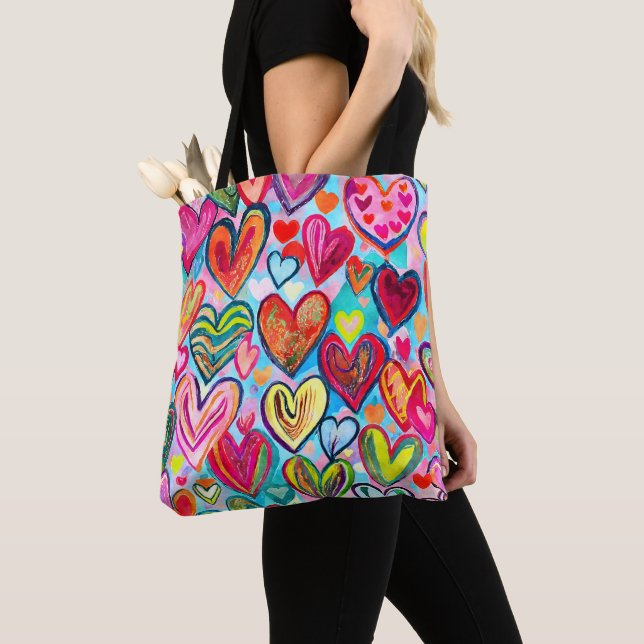 Bolsa Tote Padrão de Coração Divertido (Close Up)