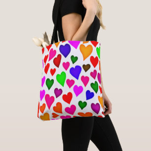 Bolsa Tote Padrão de Coração Multicoloração Vibrante