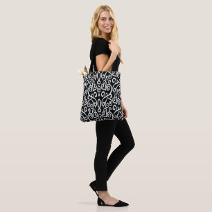 Bolsa Tote Padrão de Coração Preto e Branco