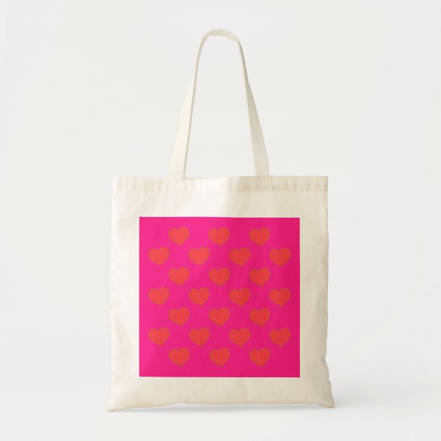 Bolsa Tote Padrão de Coração Rosa e Laranja na Moda (Frente)