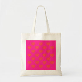 Bolsa Tote Padrão de Coração Rosa Quente e Laranja na Moda