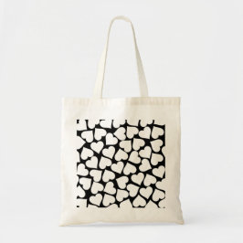 Bolsa Tote Padrão de Coração Simples, Branco e Preto