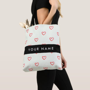 Bolsa Tote Padrão de Coração Vermelho, Amor, Seu Nome, Person