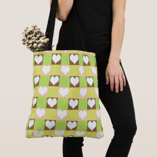 Bolsa Tote Padrão de Coração Xadrez Retrô
