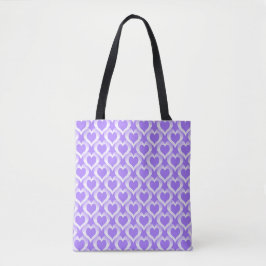 Bolsa Tote Padrão de Corações Brancos Roxos
