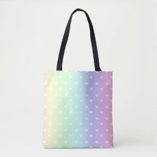 Bolsa Tote Padrão de Corações do Pastel Rainbow
