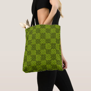 Bolsa Tote Padrão de corações do tabuleiro de xadrez no Verde