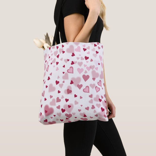 Bolsa Tote Padrão de Corações Encantadores Rosa (Close Up)