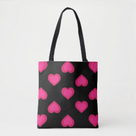 Bolsa Tote Padrão de Corações Rosa Quente