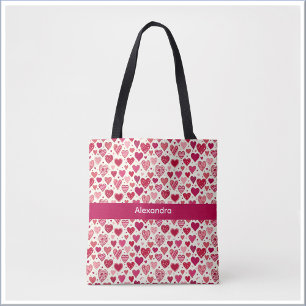Bolsa Tote Padrão de Corações Vermelhos e Rosas Modernos