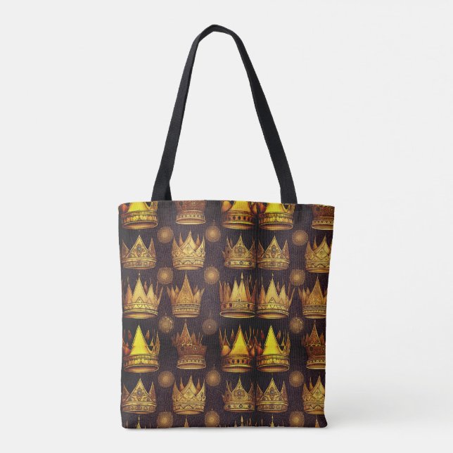 Bolsa Tote Padrão de Coroa de ouro (Verso)