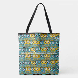 Bolsa Tote Padrão de Coruja Verde e Azul Amarelo