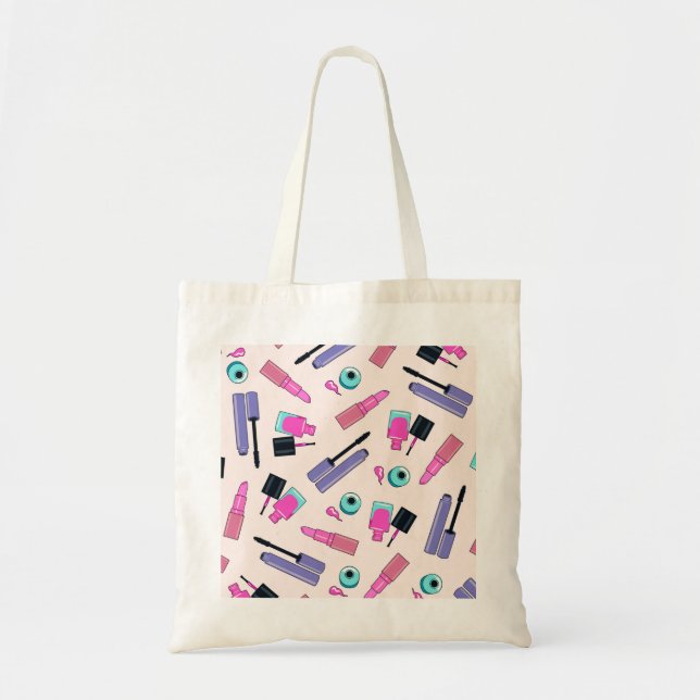 Bolsa Tote Padrão de cosméticos rosa e roxo (Frente)