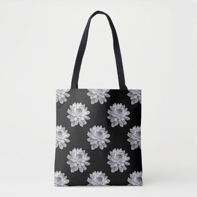 Bolsa Tote Padrão de crisântemo - Monocromo e Preto (Frente)