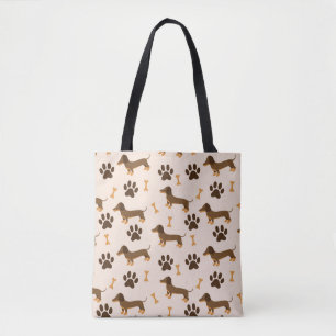Bolsa Tote Padrão de Dachshund: Impressão de Vintage