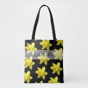 Bolsa Tote Padrão de Daffodil Amarelo e Preto Personalizado