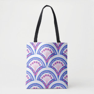 Bolsa Tote padrão de damasco floral azul
