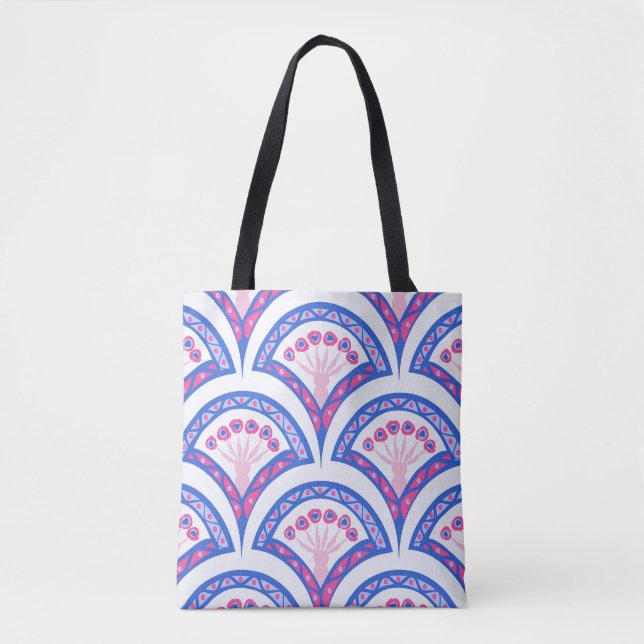Bolsa Tote padrão de damasco floral azul (Frente)
