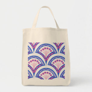 Bolsa Tote padrão de damasco floral azul