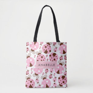 Bolsa Tote Padrão De Damybugs, Damybugs Rosa, Seu Nome