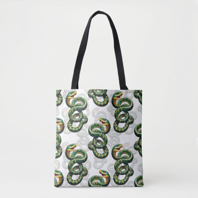Bolsa Tote Padrão de Design de Cobras - Branco (Frente)