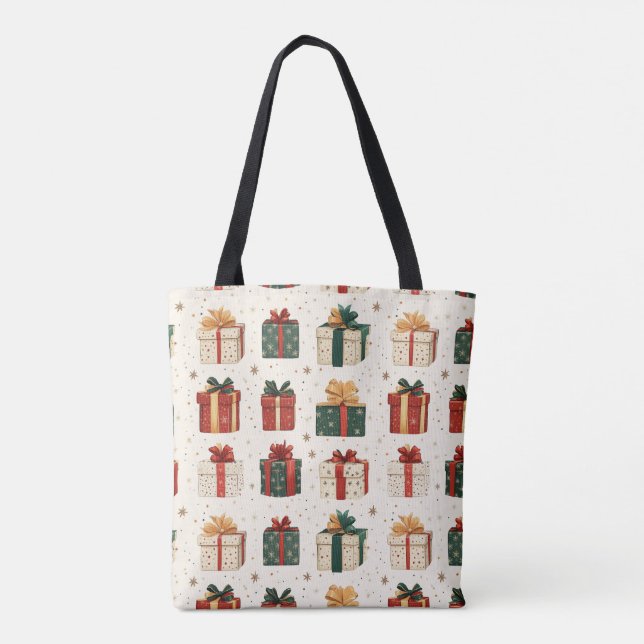Bolsa Tote Padrão de Design do presente de Natal Festivo (Verso)