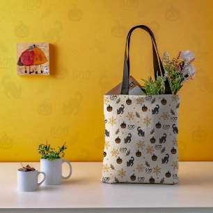 Bolsa Tote Padrão de Dia das Bruxas de Abóbora de Gato Preto