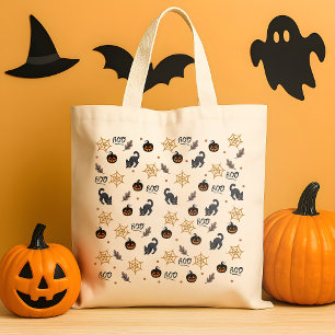 Bolsa Tote Padrão de Dia das Bruxas de Abóbora de Gato Preto