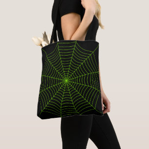 Bolsa Tote Padrão de Dia das Bruxas na teia verde-neonatal pr