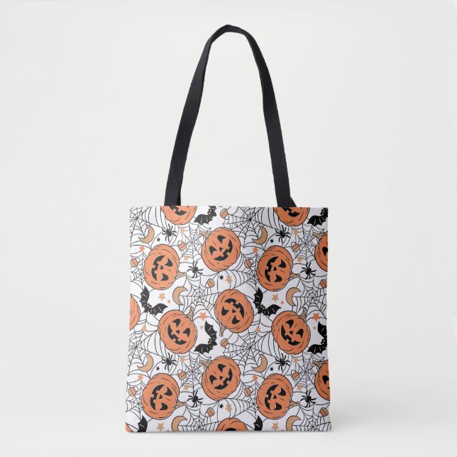 Bolsa Tote Padrão de Dia das Bruxas Spooky Pumpkin (Frente)