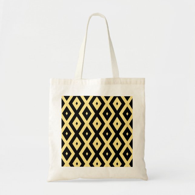 Bolsa Tote Padrão de diamante amarelo-limão e preto (Frente)