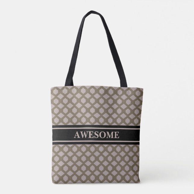Bolsa Tote Padrão de Diamante Bege e Marrom (Verso)