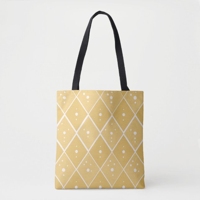 Bolsa Tote Padrão de Diamante Boho em Mostarda Dourada (Frente)