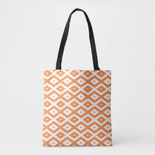 Bolsa Tote Padrão de diamante branco e laranja
